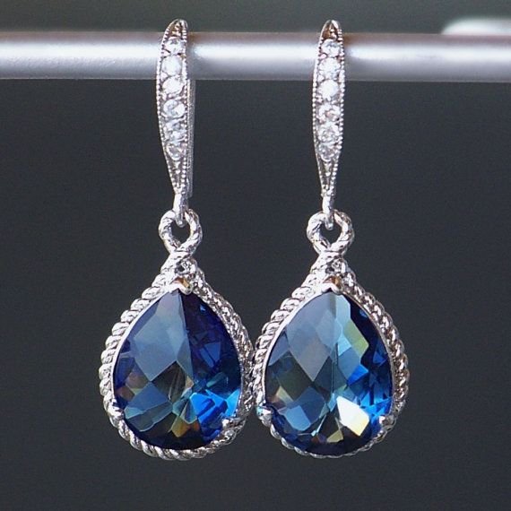 Sapphire Blue Crystal Teardrop Earrings in by CJRoseBoutique, $38.00